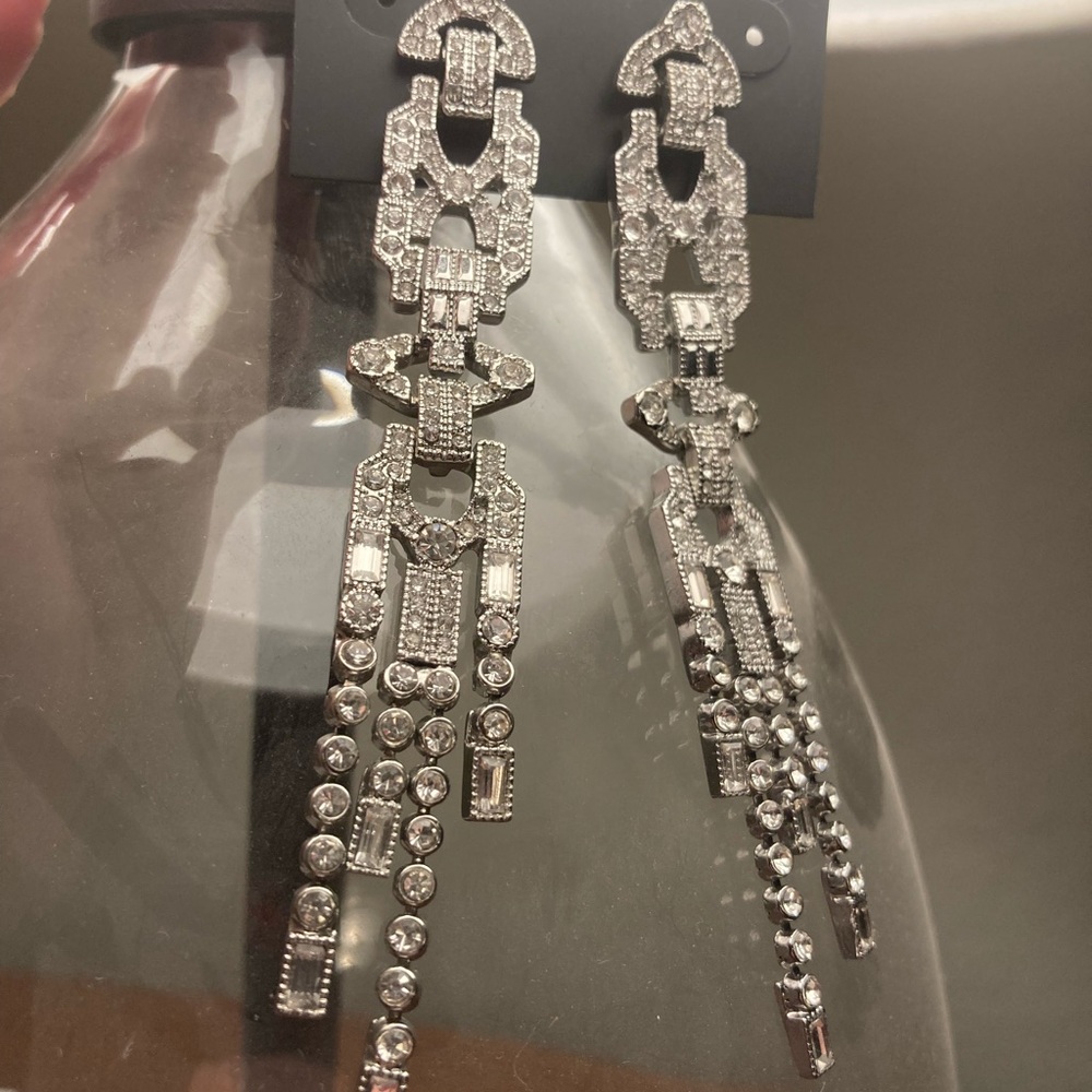 White House Black Market Dazzling Silver Drop Earrings - Picture 6 of 6